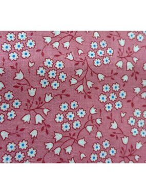 Pink Cotton Fabric White Blue Floral Pattern 1/4 yard x 44" Sewing Quilting Craf